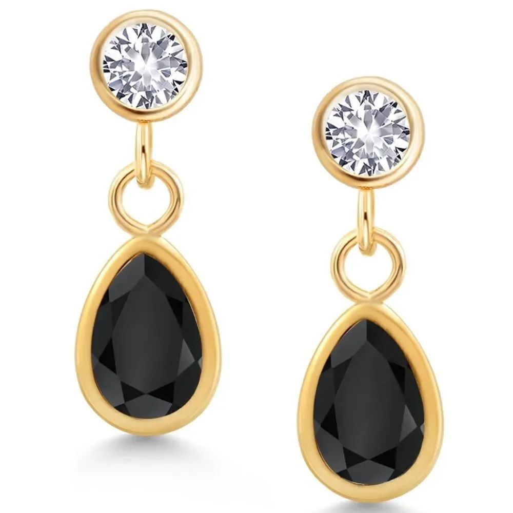 14K Yellow Gold with 1.02 Cttw Black Onyx and White Sapphire Post Back Earrings